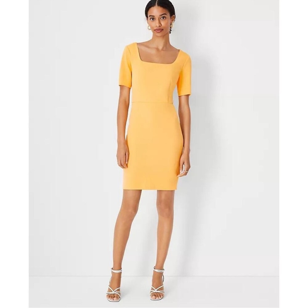Ann Taylor Sheath Dress Scoop Neck Short Sleeve Citrus Sun Classic Preppy 6 NEW